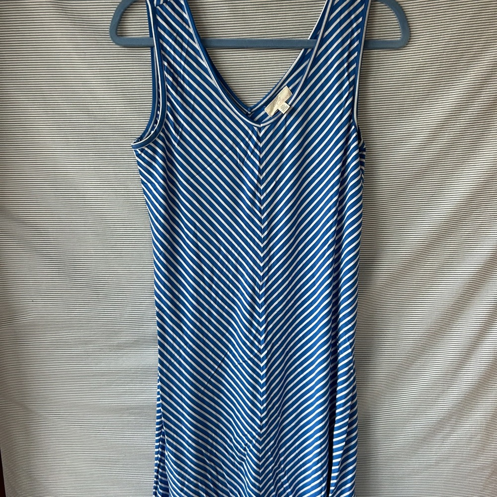 Blue Striped Sleeveless Dress